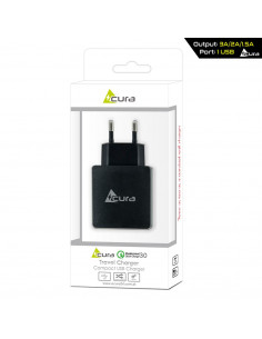 CARGADOR DE CASA USB ACURA 5V / 2A NEGRO