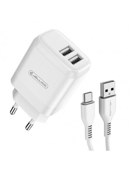 CARGADOR DE CASA 2X USB JELLICO A76 USB-C BLANCO