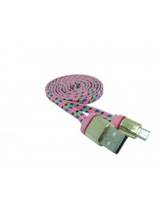 CABLE DATOS CARGA USB A MICRO USB 1M NYLON ROSA-C
