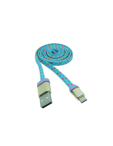 CABLE DATOS CARGA USB A MICRO USB 1M NYLON CELESTE