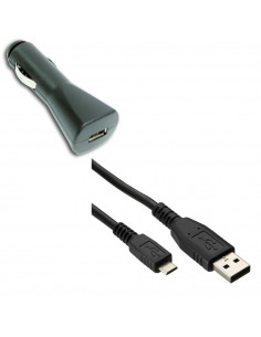 CARGADOR COCHE MOVIL SMARTPHONE MICROUSB NEGRO