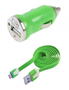 CARGADOR COCHE MOVIL SMARTPHONE MICROUSB VERDE