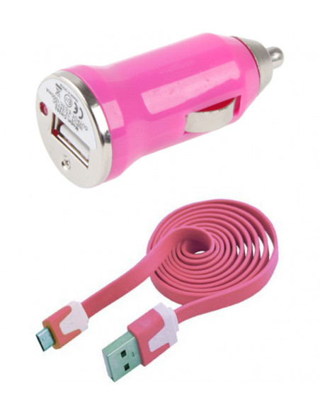 CARGADOR COCHE MOVIL SMARTPHONE MICROUSB ROSA