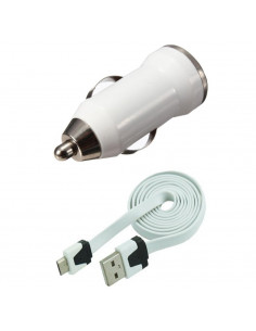 CARGADOR COCHE MOVIL SMARTPHONE MICROUSB BLANCO