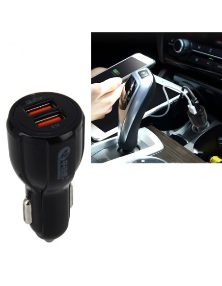 CARGADOR DE COCHE ULTRA RAPIDO QC3 2USB 6A NEGRO