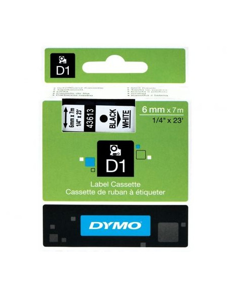 CINTA AUTOADHESIVA DYMO D1 6MMX7M NEGRO/BLANCO