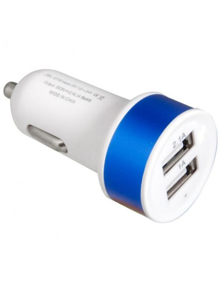 CARGADOR MECHERO COCHE DOBLE USB 2 1A / 1A AZUL