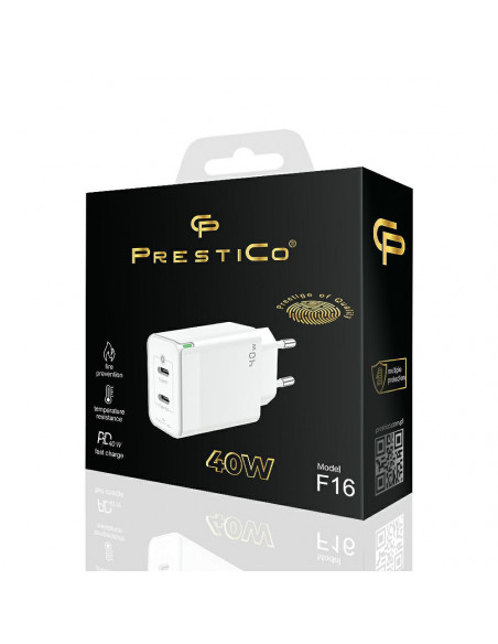 CARGADOR PRESTICO F16 2XPD USB-C TIPO-C 40W