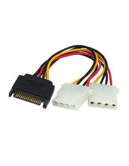 CABLE CORRIENTE SATA 15P MACHO A 2 MOLEX 4P HEMBRA