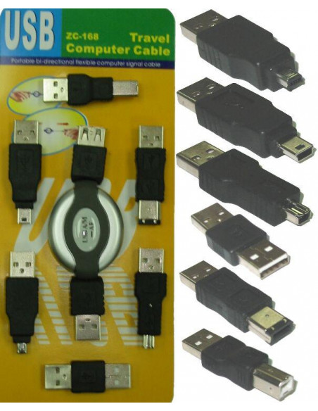 KIT CABLES ADAPTADORES USB 6 PIEZAS SATYCON