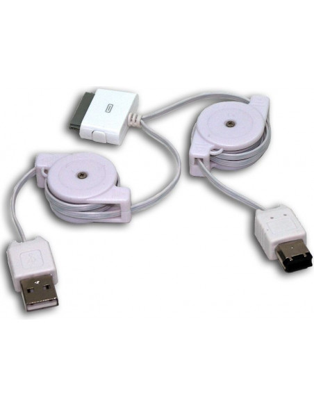 CABLE IPOD IPHONE DUAL USB2 / FIREWIRE RETRACTIL