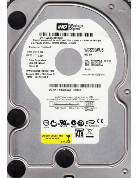 DISCO DURO HDD 3 5  SATA 320GB WD3200AVJS