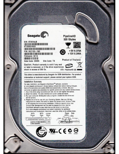 DISCO DURO HDD 3 5  SATA 320GB SEAGATE 9GC132-667