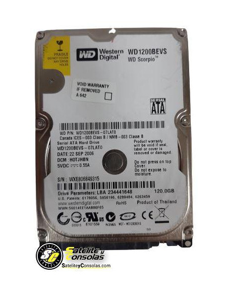DISCO DURO HDD 2 5  SATA 120GB WD WD1200BEVS 