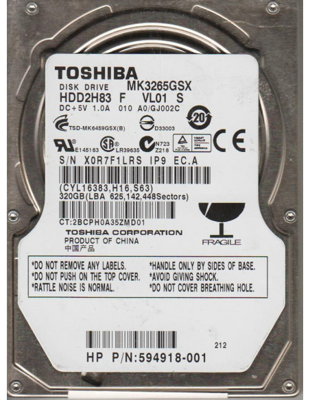 DISCO DURO 2 5  SATA 320GB TOSHIBA MK3276GSX 9MM