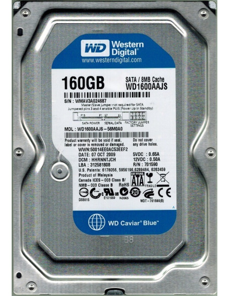 DISCO DURO HDD 3 5  SATA 160GB  WD WD1600AAJS