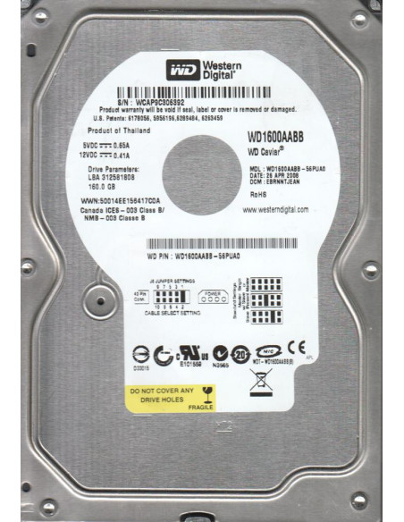 DISCO DURO HDD 3 5  IDE 160GB WD1600AABB