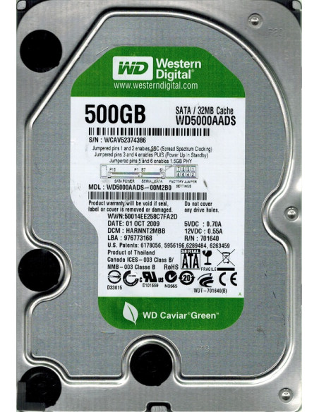 DISCO DURO HDD 3 5  SATA 500GB WD5000AADS
