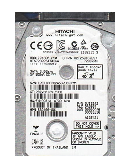 DISCO DURO HITACHI 250 GB 2 5  SATA