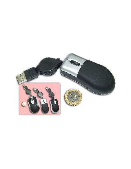 RATON USB MICRO NEGRO CABLE RETRACTIL