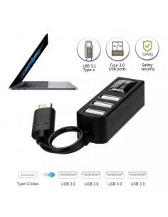 HUB USB 3 1 TIPO-C MACHO 4 PUERTOS USB 3 0 HEMBRA