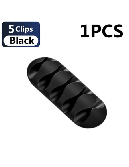 ORGANIZADOR DE 5 CABLES ADHESIVO SILICONA NEGRO
