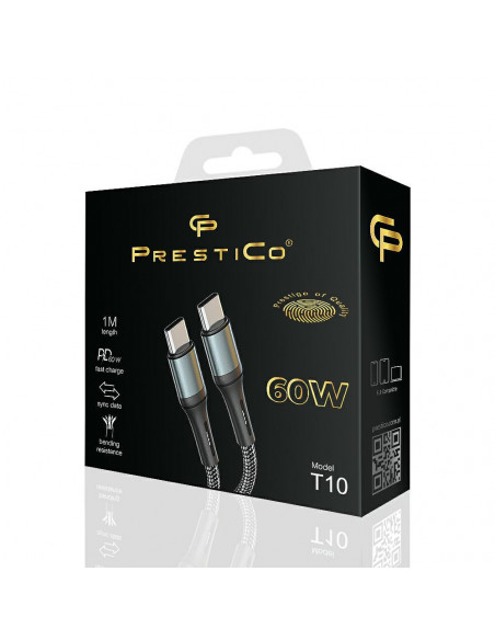 CABLE TIPO-C PRESTICO T10 USB-C M-M 1M PD 60W