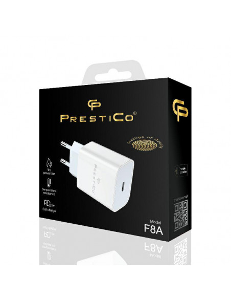 CARGADOR PRESTICO F8A USB-C PD 20W BLANCO