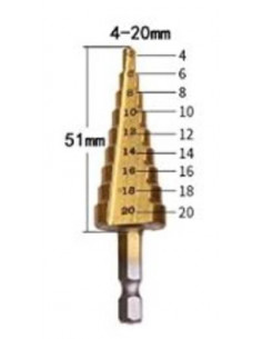 BROCA ESCALONADA 4-20MM TITANIO