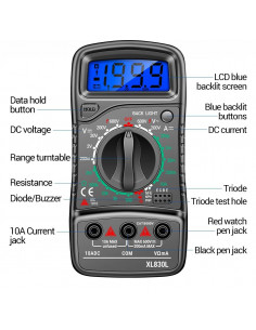 MULTIMETRO DIGITAL Volt/Ohm/Amp XL830L