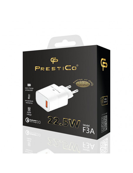 CARGADOR PRESTICO F3A USB-A QC 3 0 22 5W BLANCO