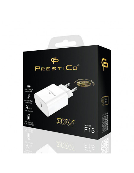 CARGADOR PRESTICO F15  USB-C 30W PD BLANCO
